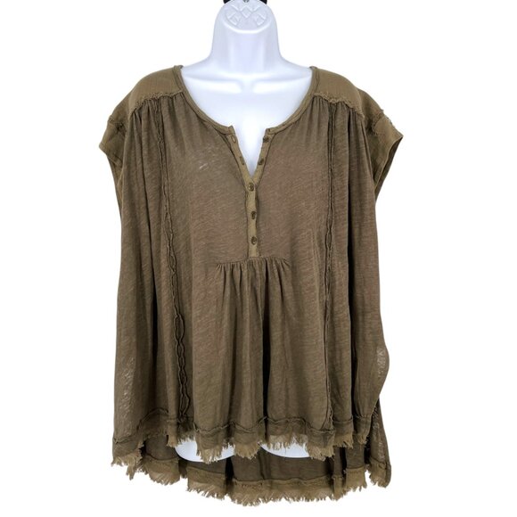 Free People Aster High-Low Henley Tunic Top Size XS Olive Green Linen Blend - Picture 1 of 10
